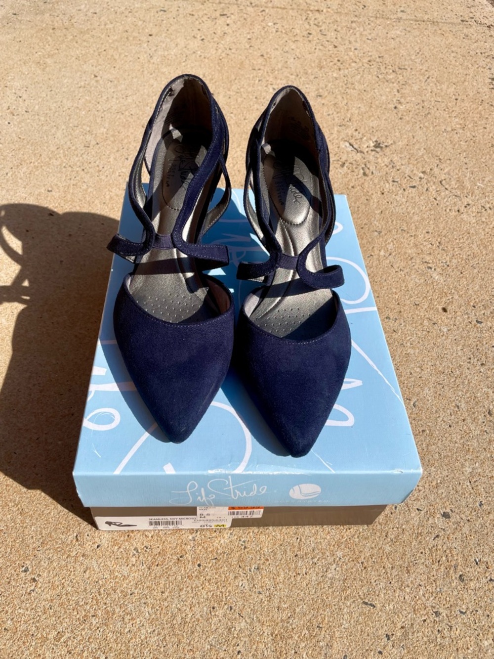 Life Stride Navy Pointed-Toe D'Orsay Heels with Criss Cross Straps 8.5M